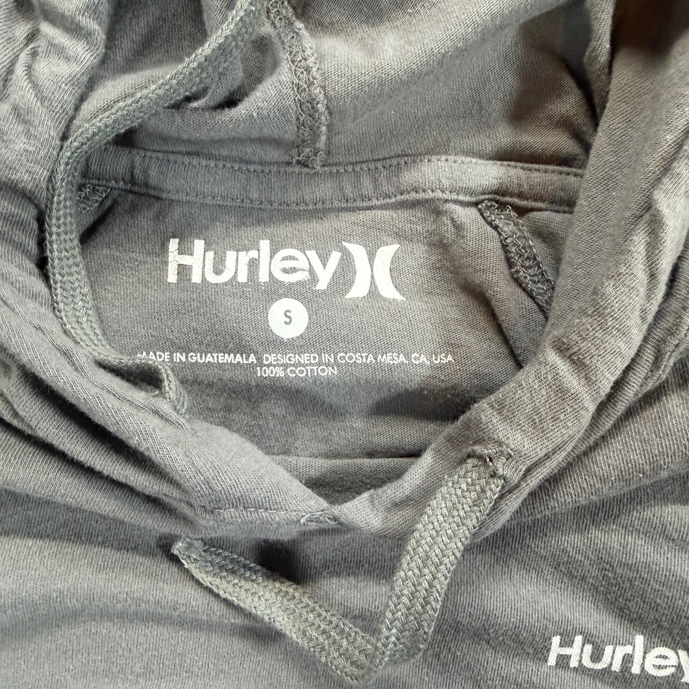 Men’s Hurley Long Sleeve Sun Shirt with Hood - Black White Gray Colorblock - S - Picture 5 of 6